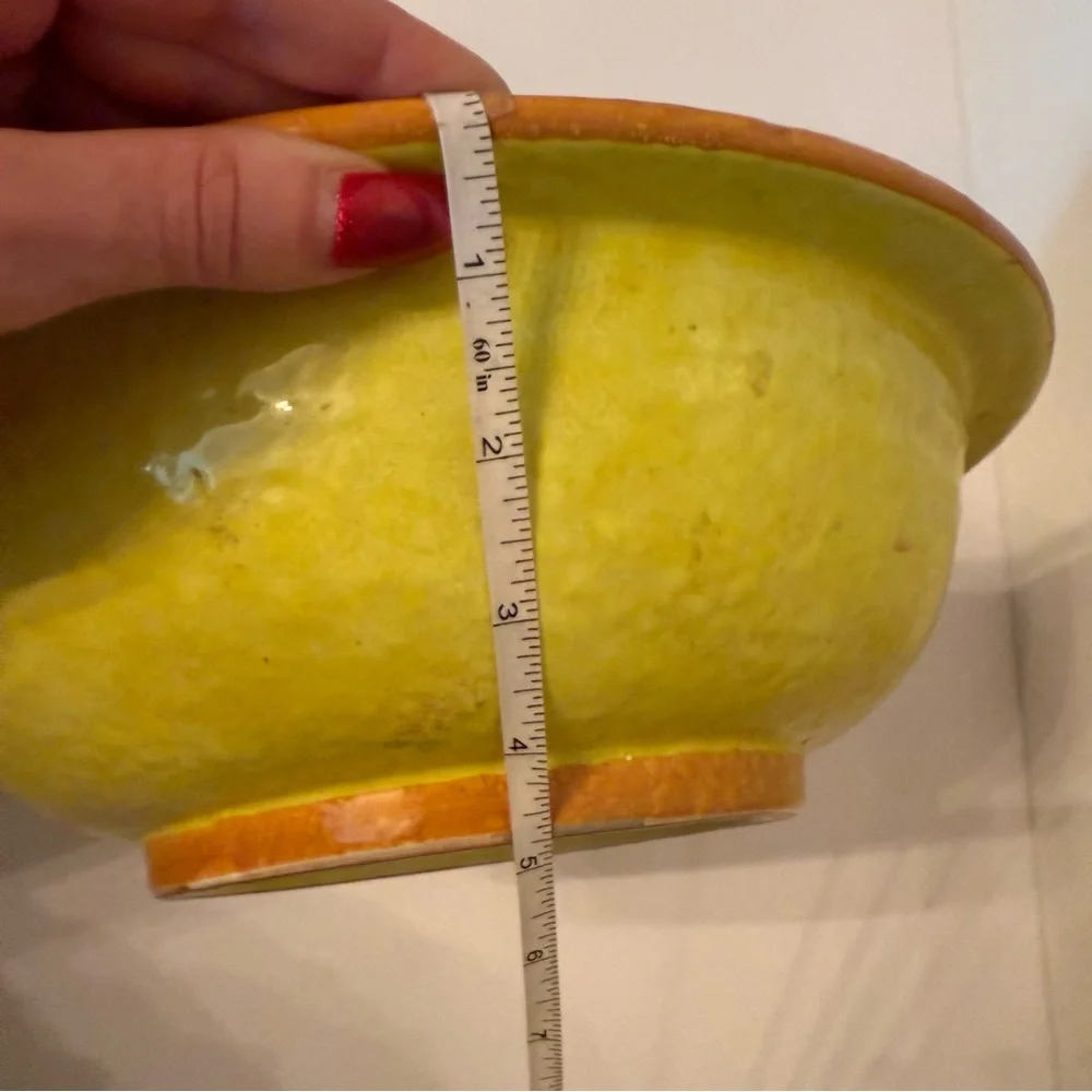 Hand-Painted vintage Italy Floral Ceramic Bowl large yellow orange green pottery
